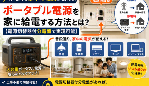 ポータブル電源を家に給電する方法とは？【電源切替器付分電盤で実現可能】